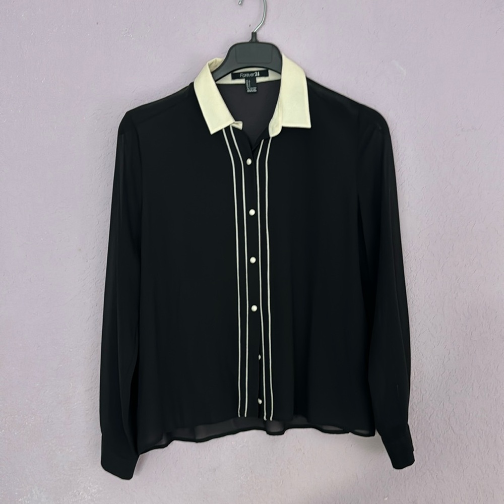 Sheer Black Button Down Blouse Top